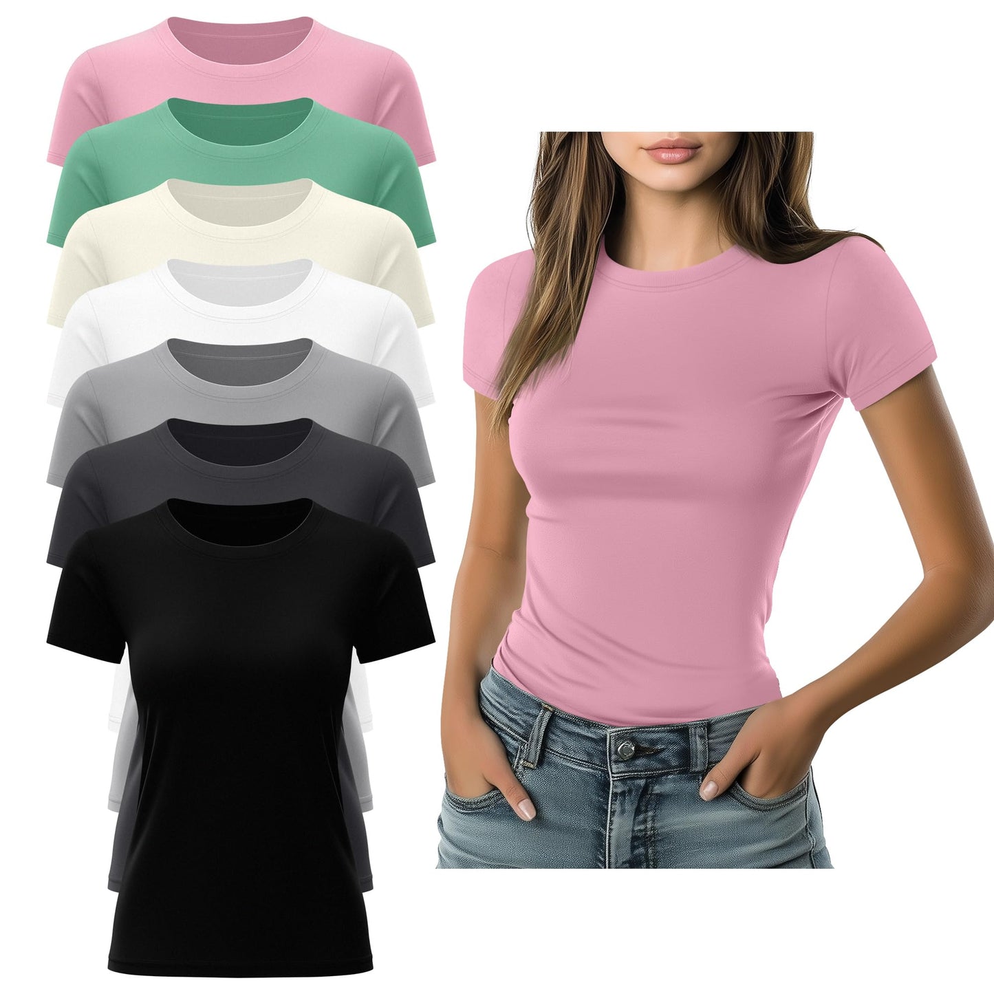 Women's Fitted Crewneck T-Shirt 7-Pack Slim Tops