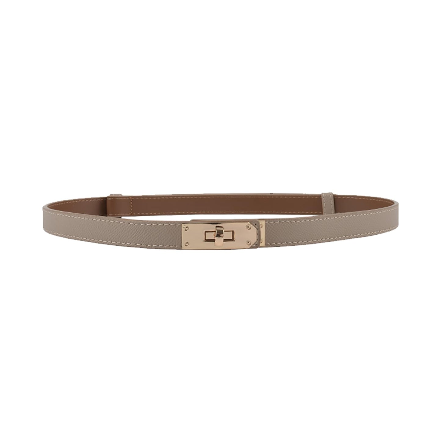 Women Skinny Leather Belt Gold Turn-Lock Buckle