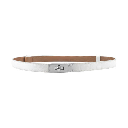 Women Skinny Leather Belt Gold Turn-Lock Buckle