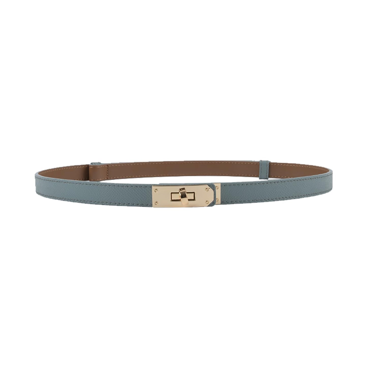 Women Skinny Leather Belt Gold Turn-Lock Buckle