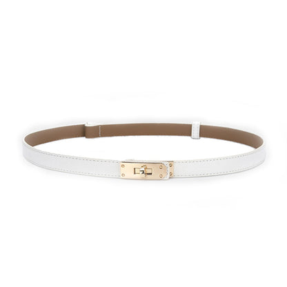 Women Skinny Leather Belt Gold Turn-Lock Buckle