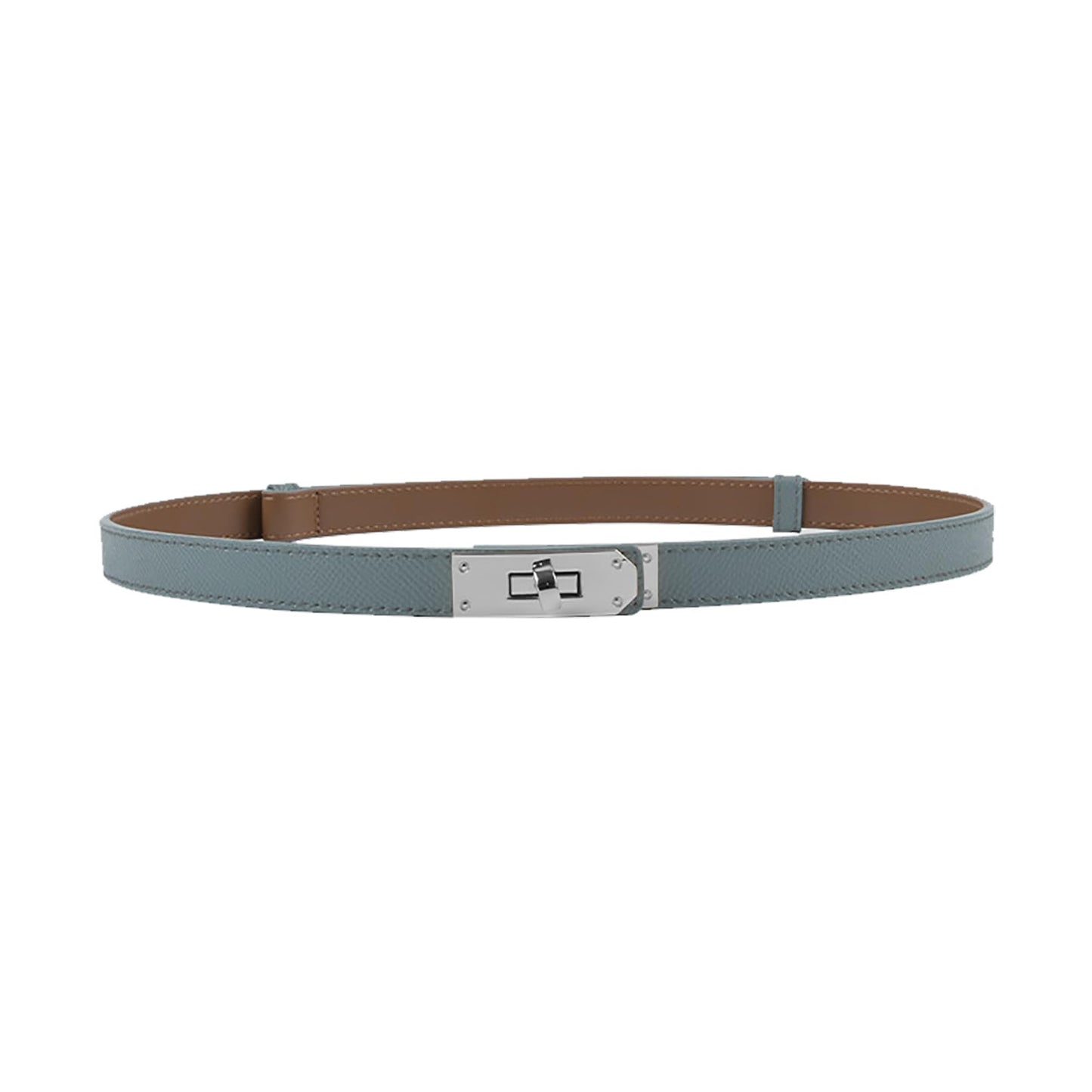 Women Skinny Leather Belt Gold Turn-Lock Buckle