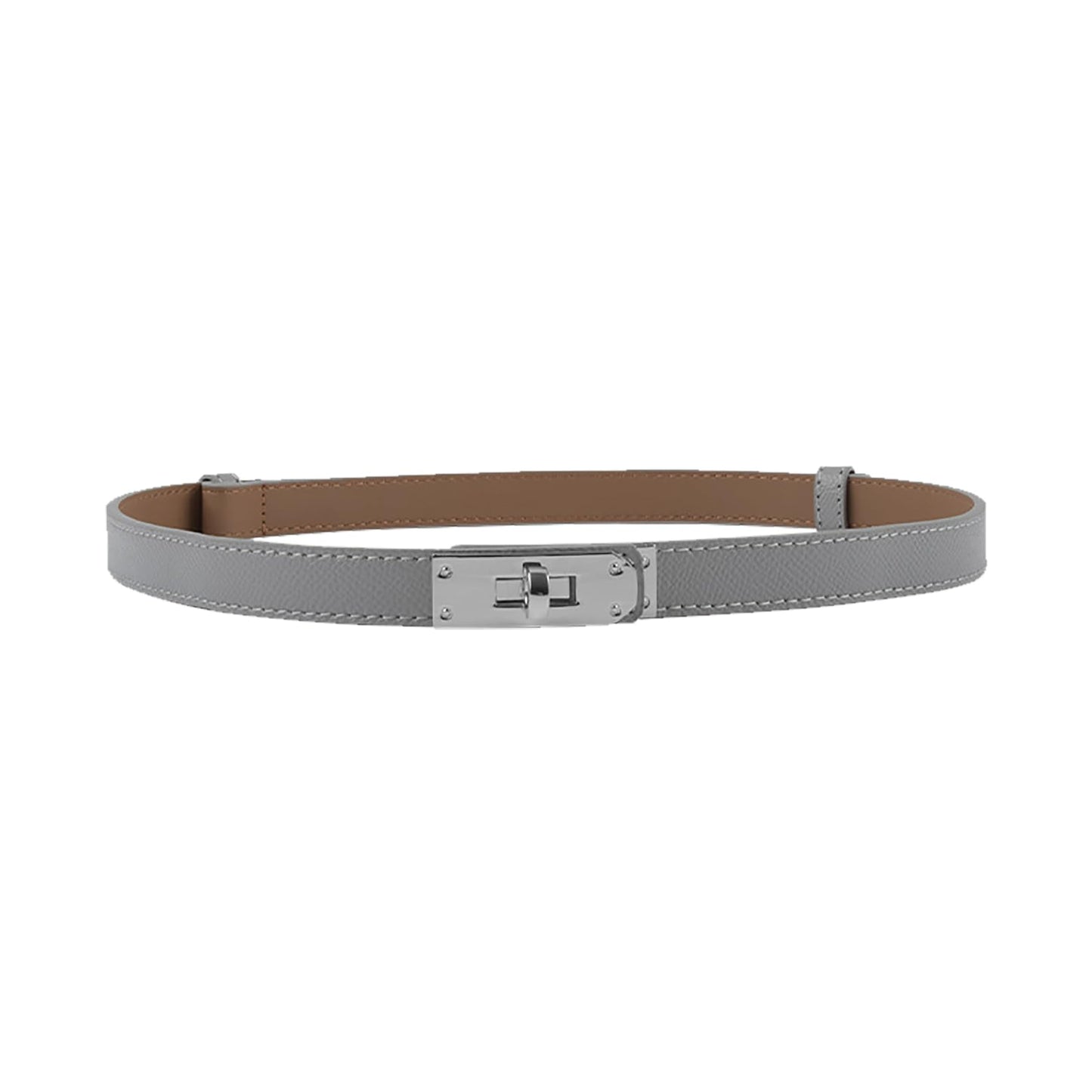 Women Skinny Leather Belt Gold Turn-Lock Buckle