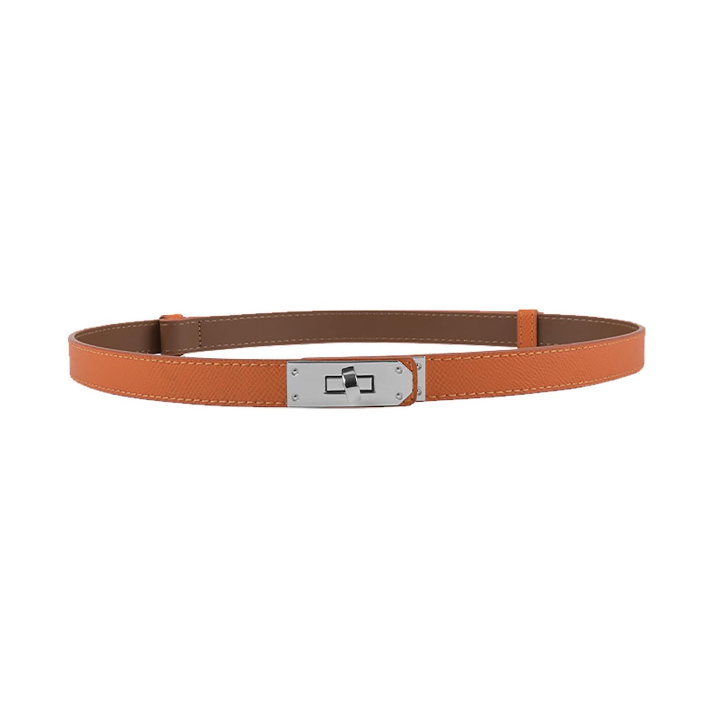 Women Skinny Leather Belt Gold Turn-Lock Buckle