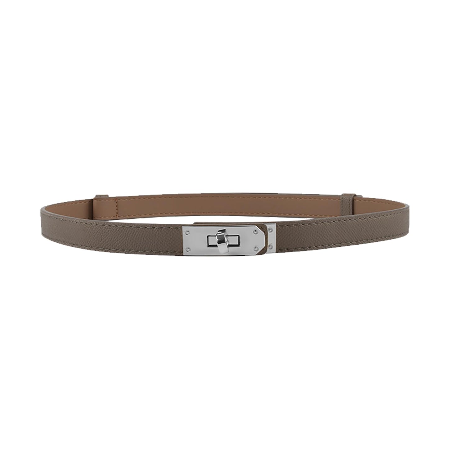 Women Skinny Leather Belt Gold Turn-Lock Buckle