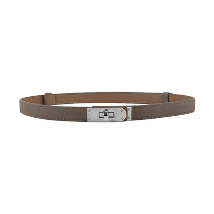 Women Skinny Leather Belt Gold Turn-Lock Buckle