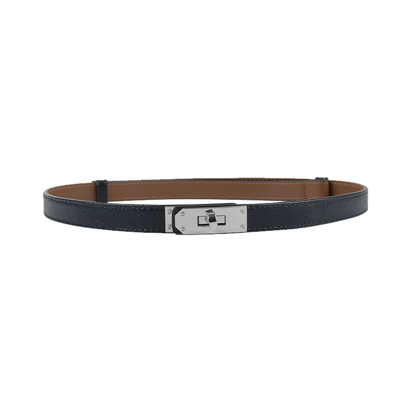 Women Skinny Leather Belt Gold Turn-Lock Buckle