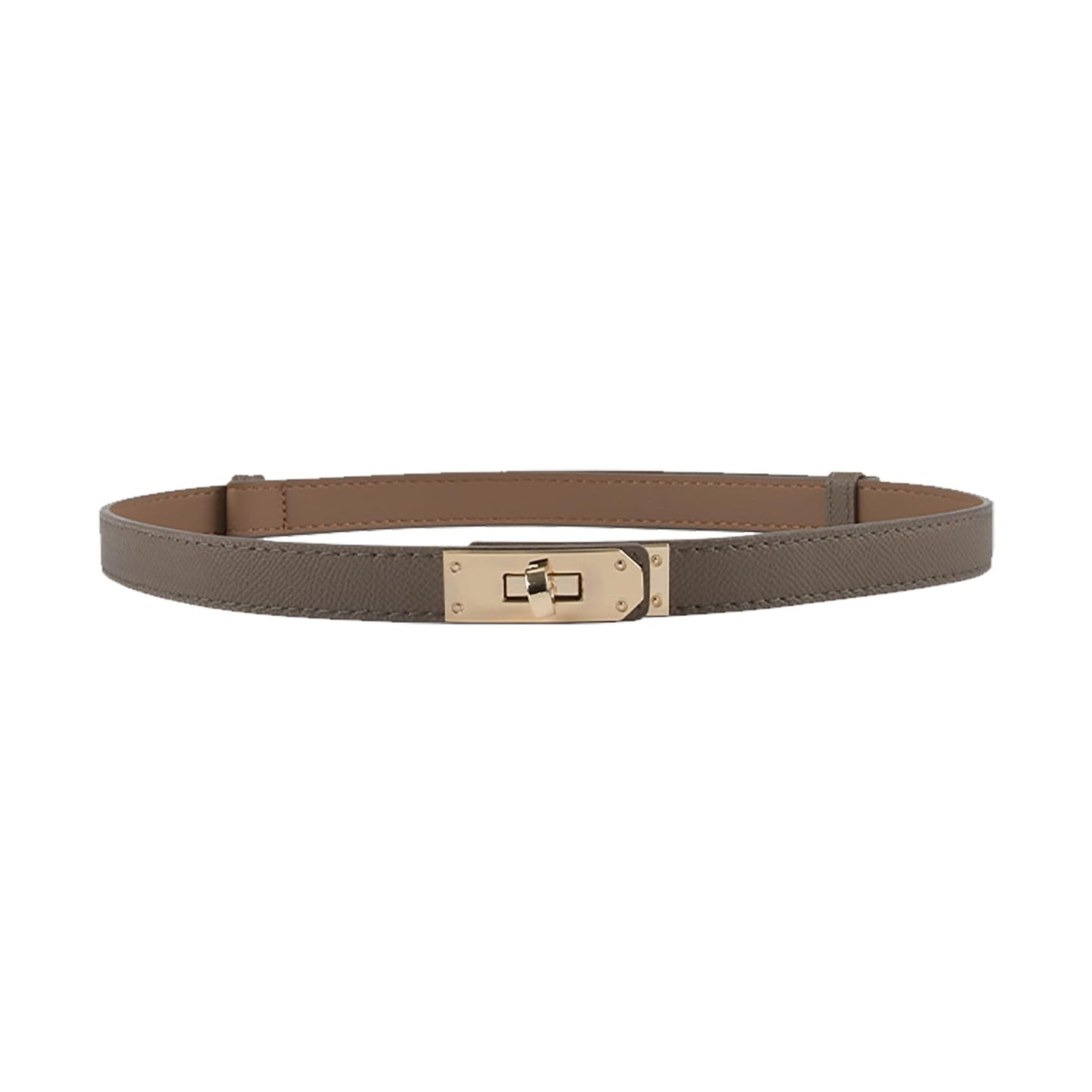 Women Skinny Leather Belt Gold Turn-Lock Buckle