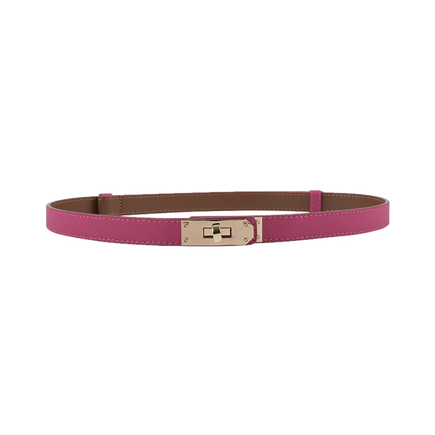 Women Skinny Leather Belt Gold Turn-Lock Buckle