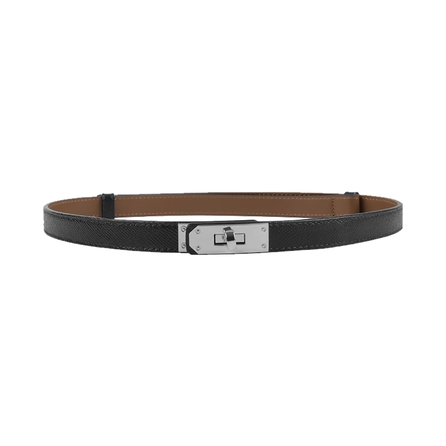 Women Skinny Leather Belt Gold Turn-Lock Buckle