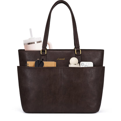 Women Vintage Leather Laptop Tote Bag Cup Holder Briefcase
