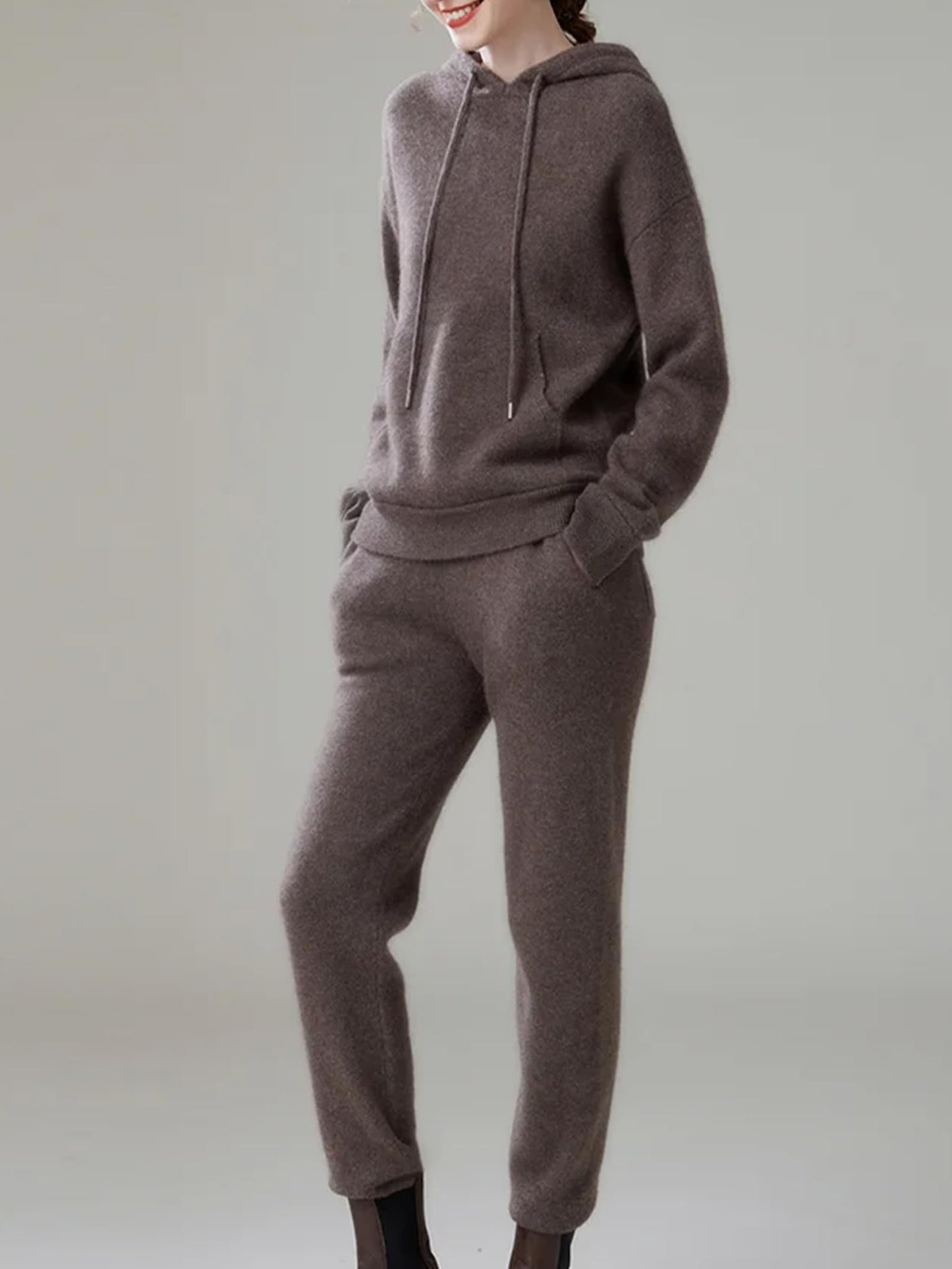 Women Wool Hooded Knit Jogger Set Two Piece Tracksuit