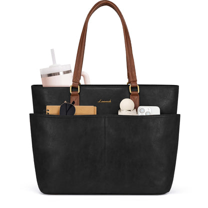 Women Vintage Leather Laptop Tote Bag Cup Holder Briefcase