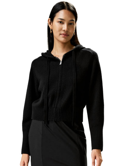 Wool Cashmere Zip Hoodie Cardigan Lightweight Knit Sweater