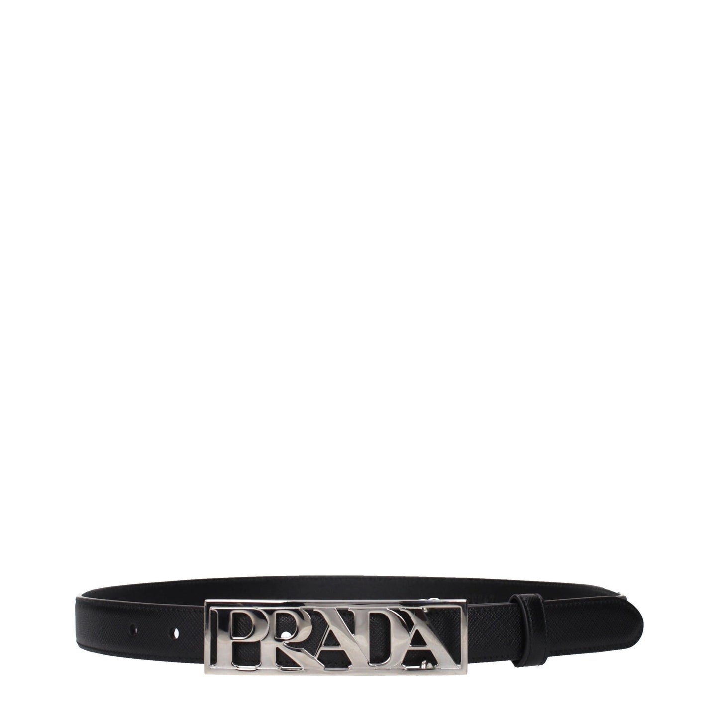 Saffiano Leather Belt Women Silver Buckle Black Accessory