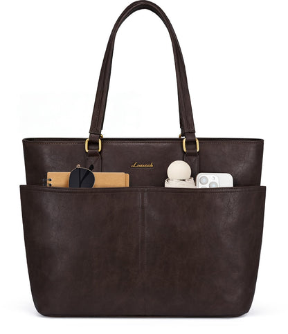 Women Vintage Leather Laptop Tote Bag Cup Holder Briefcase