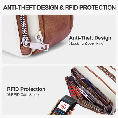 Women Vegan Leather Crossbody Anti-Theft Bag Built Wallet