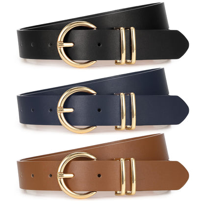 Women Leather Belts 3 Pack Gold Buckle Jeans Dress