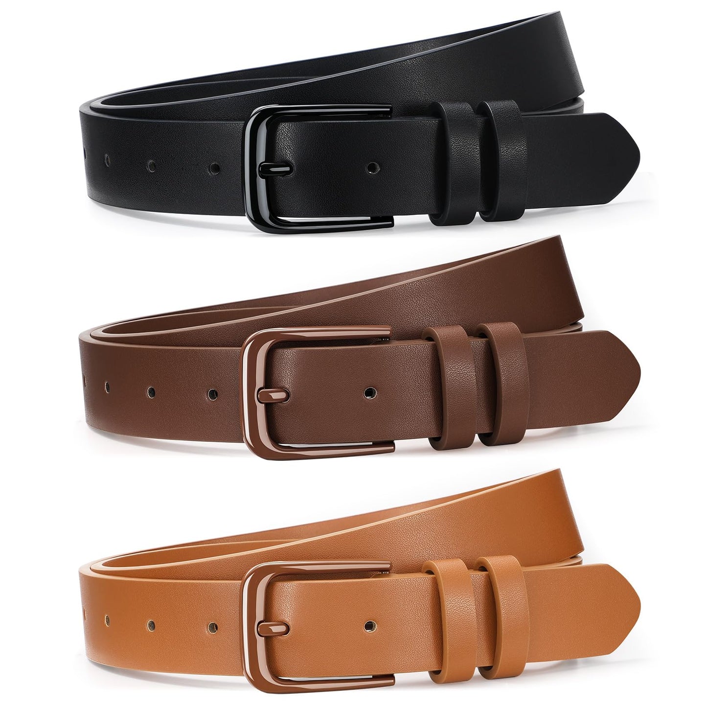 Women Leather Belts 3 Pack Gold Buckle Jeans Dress
