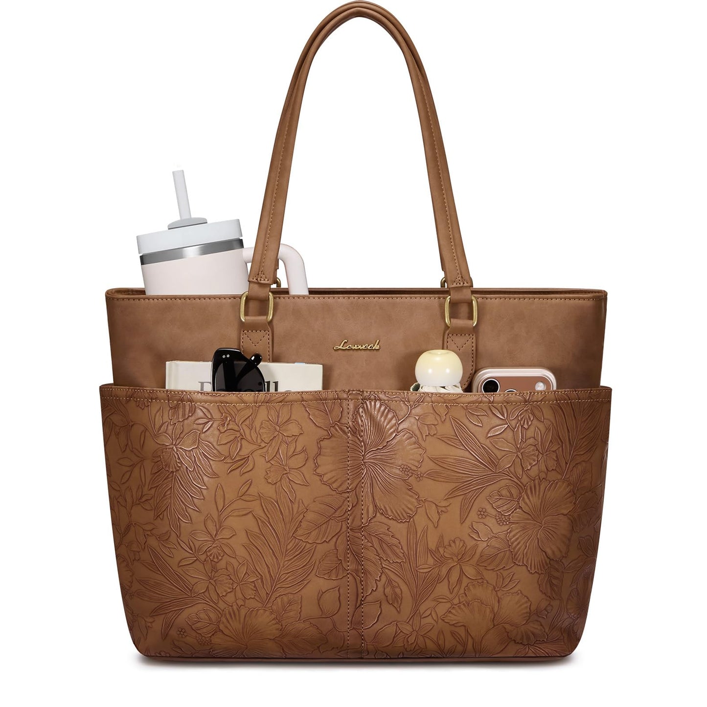 Women Vintage Leather Laptop Tote Bag Cup Holder Briefcase