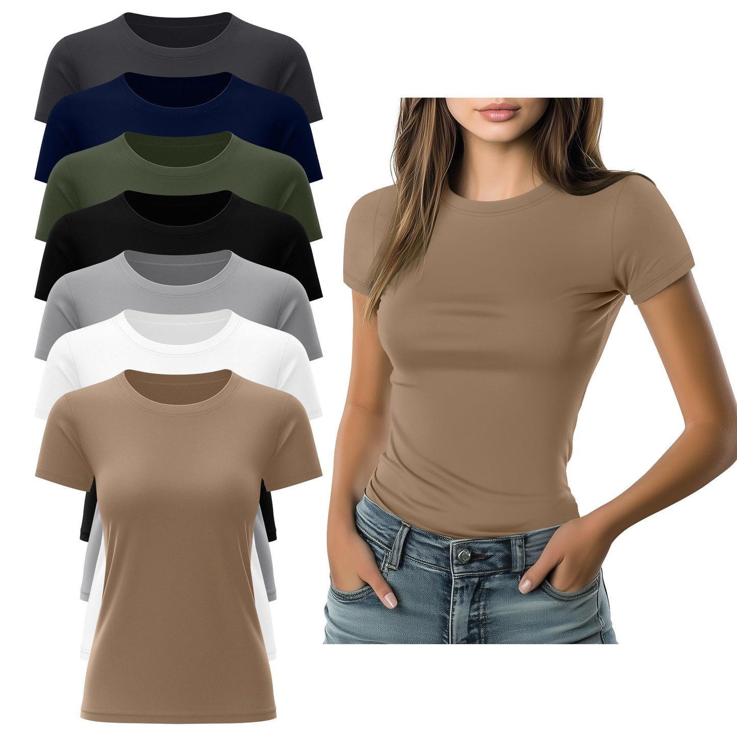 Women's Fitted Crewneck T-Shirt 7-Pack Slim Tops