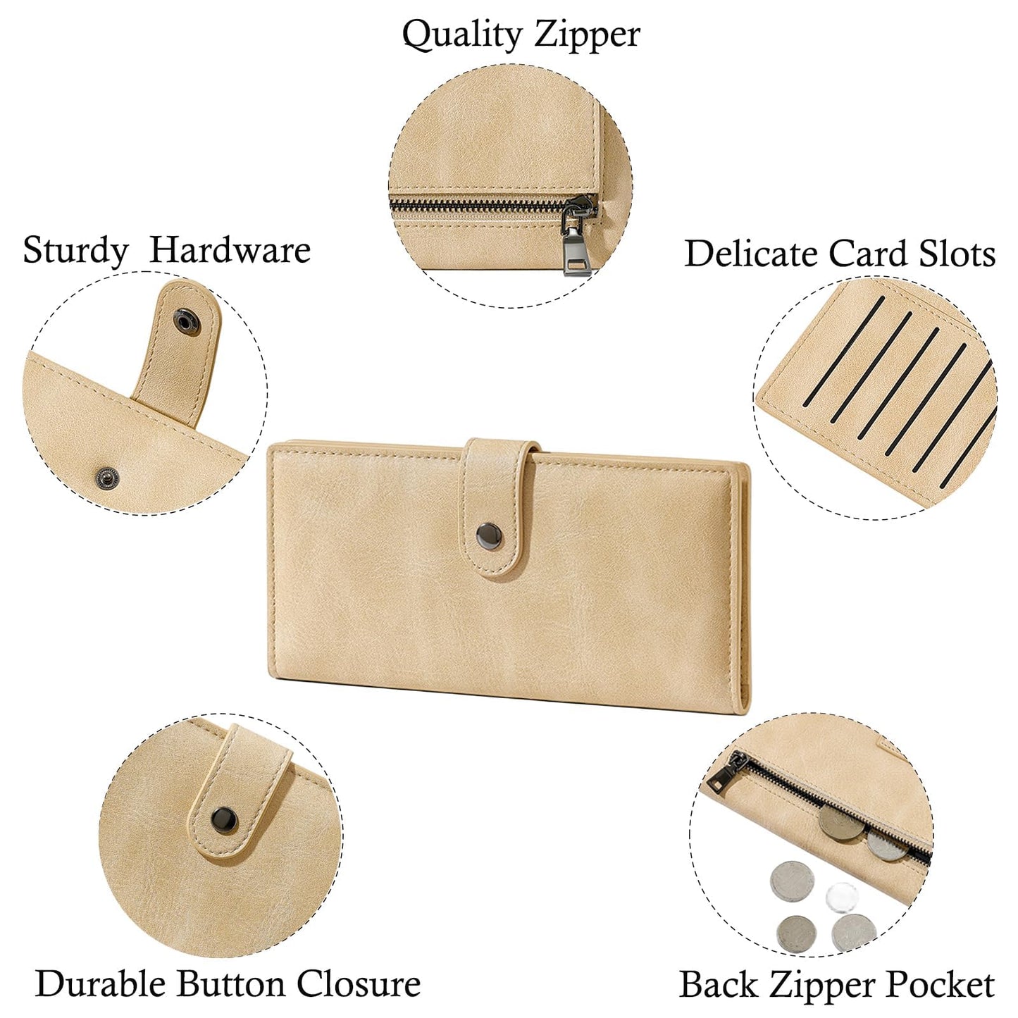 Slim RFID Leather Bifold Wallet Long Card Holder Clutch