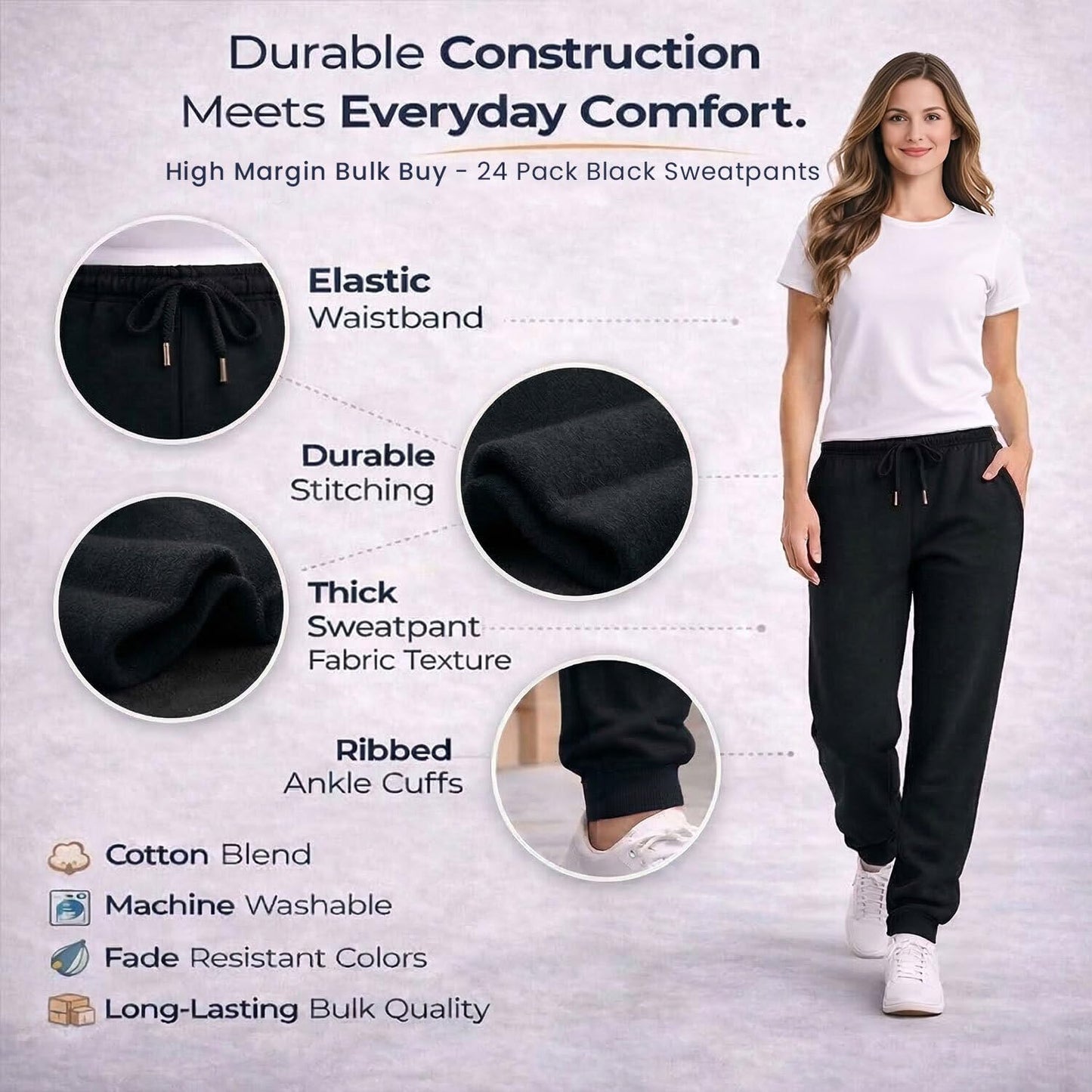 Women Fleece Jogger Sweatpants Bulk Pack Ribbed Cuffs