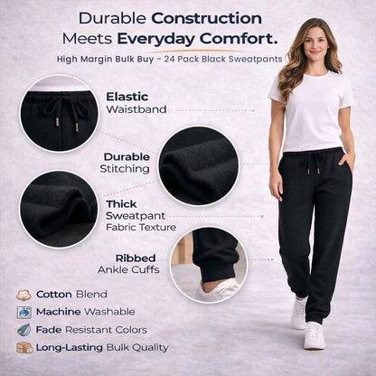 Women Fleece Jogger Sweatpants Bulk Pack Ribbed Cuffs