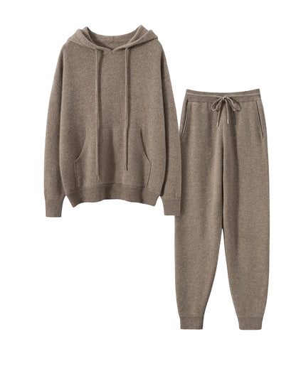 Women Wool Hooded Knit Jogger Set Two Piece Tracksuit