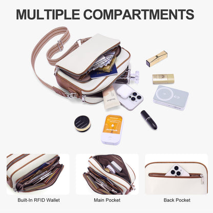 Women Vegan Leather Crossbody Anti-Theft Bag Built Wallet