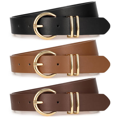 Women Leather Belts 3 Pack Gold Buckle Jeans Dress
