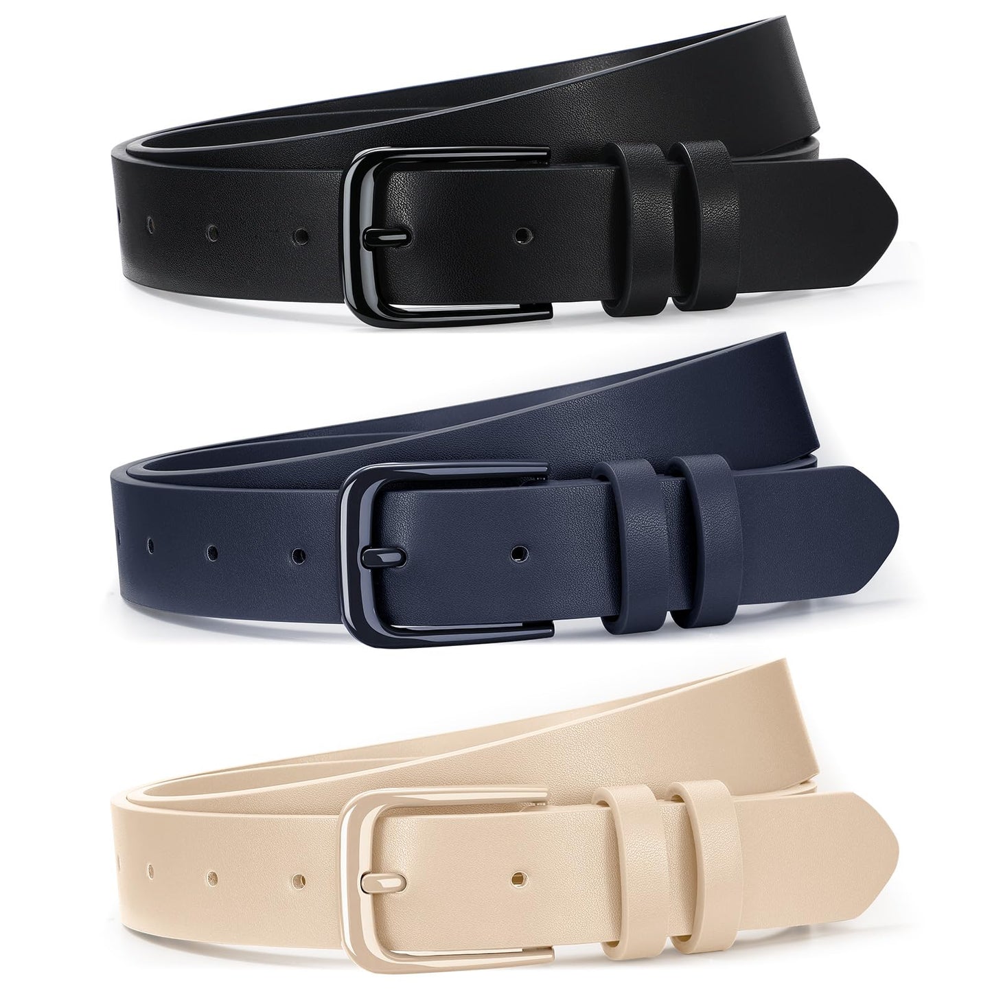 Women Leather Belts 3 Pack Gold Buckle Jeans Dress