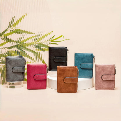 Small RFID Leather Bifold Wallet Coin Pocket Zipper