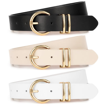 Women Leather Belts 3 Pack Gold Buckle Jeans Dress