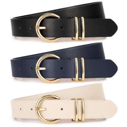 Women Leather Belts 3 Pack Gold Buckle Jeans Dress