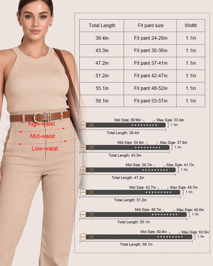 Women Leather Belts 3 Pack Gold Buckle Jeans Dress