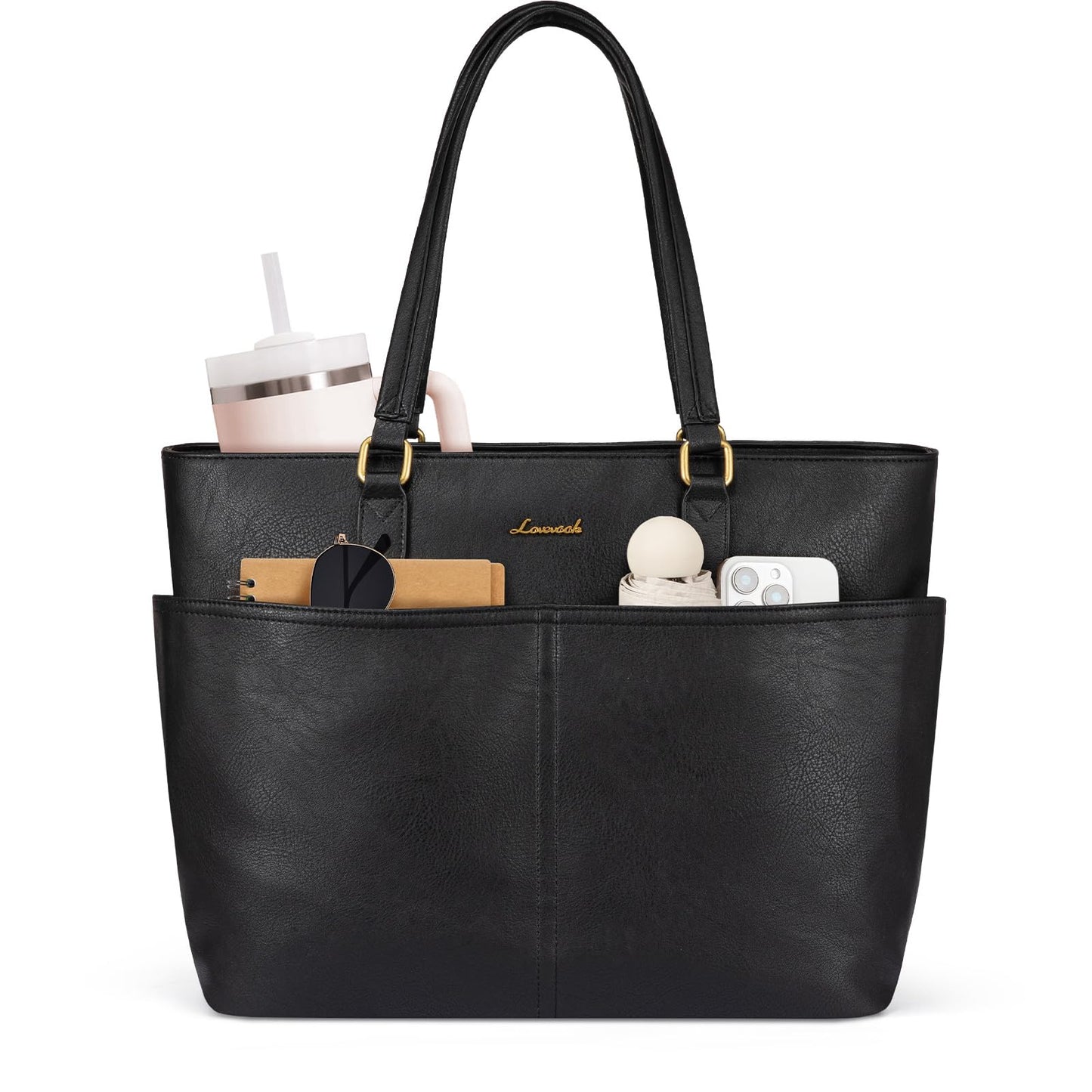 Women Vintage Leather Laptop Tote Bag Cup Holder Briefcase