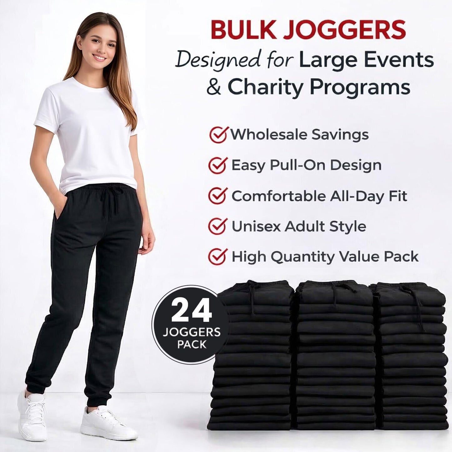 Women Fleece Jogger Sweatpants Bulk Pack Ribbed Cuffs