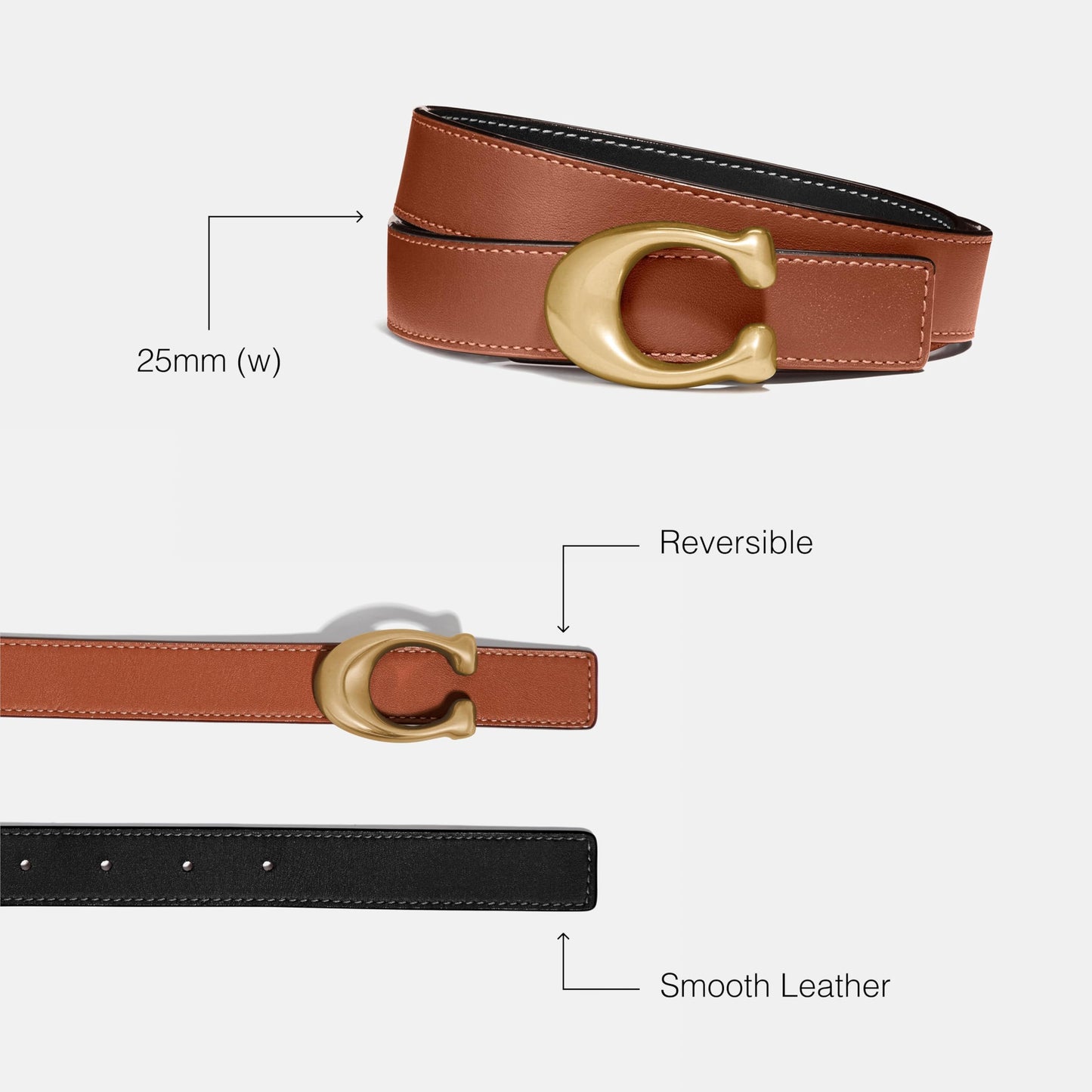 Reversible Sculpted Buckle Leather Belt 25mm Accessory