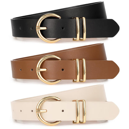 Women Leather Belts 3 Pack Gold Buckle Jeans Dress
