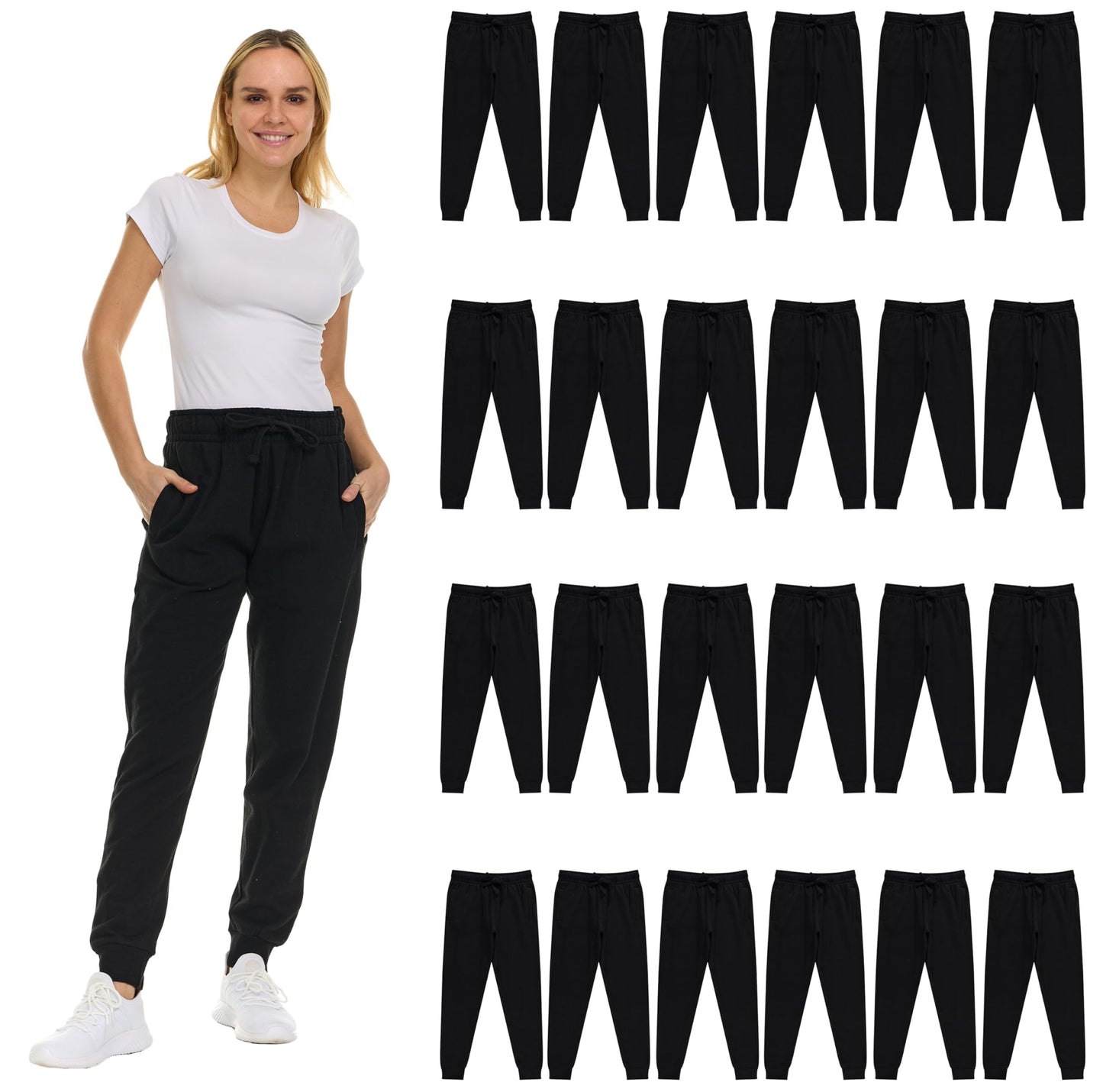 Women Fleece Jogger Sweatpants Bulk Pack Ribbed Cuffs