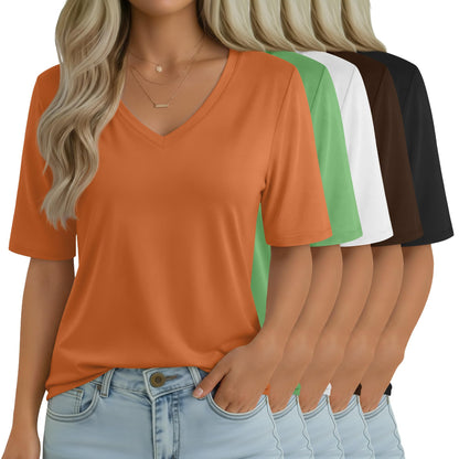 Women's V-Neck Half Sleeve T-Shirt 5-Pack Casual Tops