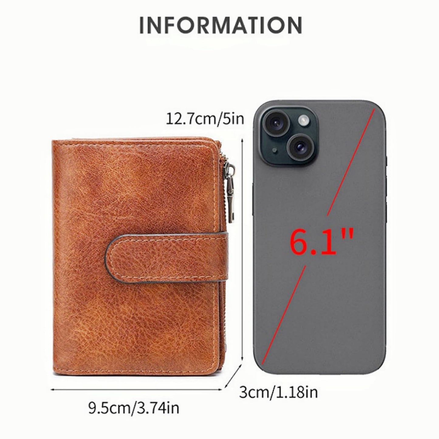Small RFID Leather Bifold Wallet Coin Pocket Zipper