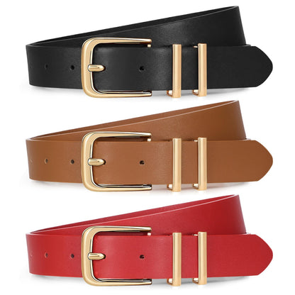 Women Leather Belts 3 Pack Gold Buckle Jeans Dress