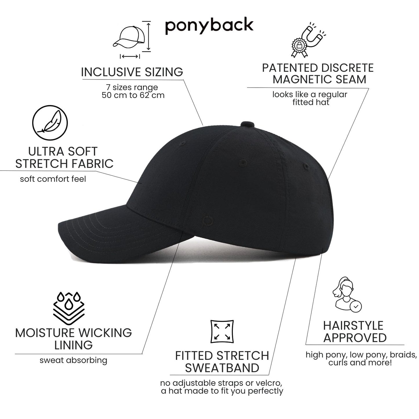 Women Baseball Cap Ponytail Magnetic Closure Adjustable Fit