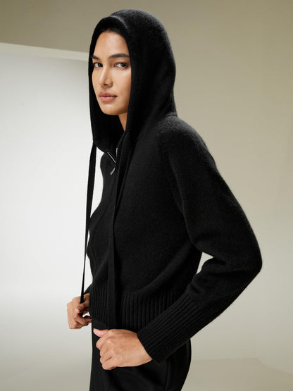 Wool Cashmere Zip Hoodie Cardigan Lightweight Knit Sweater
