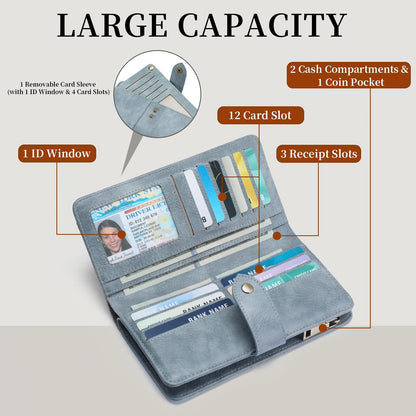 RFID Leather Bifold Wallet Zipper Coin Purse Organizer