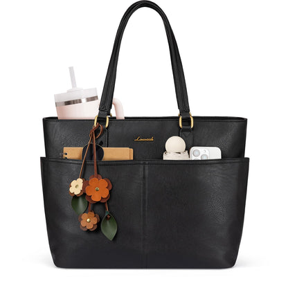 Women Vintage Leather Laptop Tote Bag Cup Holder Briefcase