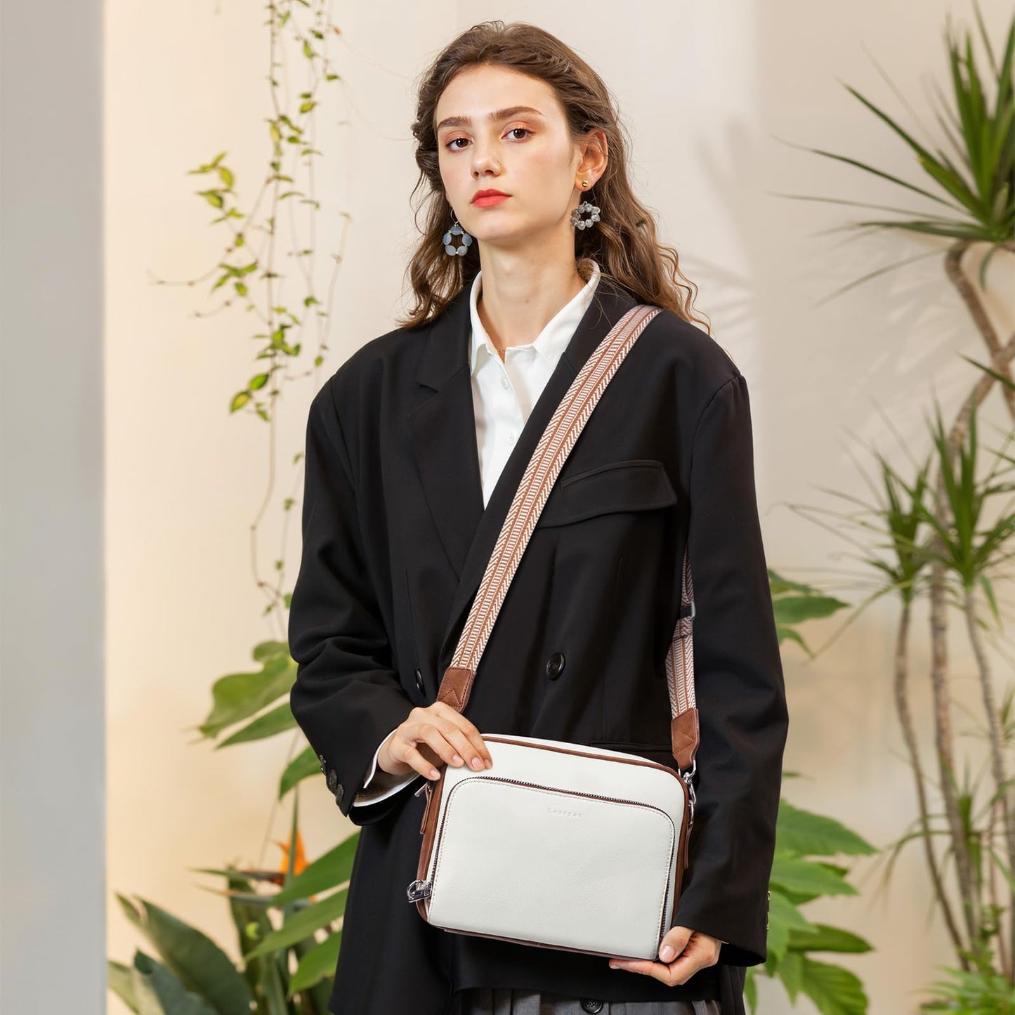 Women Vegan Leather Crossbody Anti-Theft Bag Built Wallet