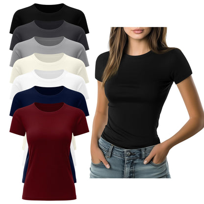 Women's Fitted Crewneck T-Shirt 7-Pack Slim Tops